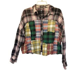 BDG Urban Outfitters Boho Patchwork Flannel Indie Grunge Plaid Raw Hem M